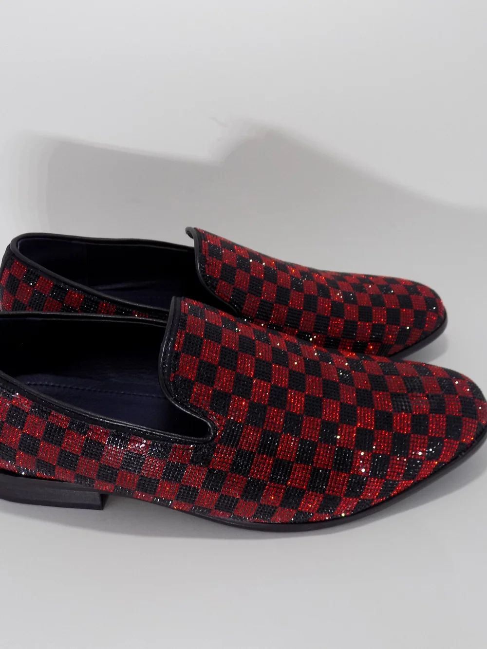 Men's Red & Black Checkered Slip-On Loafers